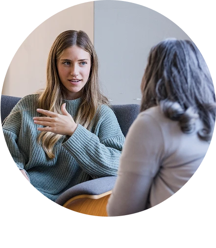 Two woman talking 